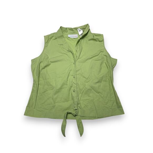 Vintagae First Issue by Liz Claiborne Green Button-Up Tie Front Blouse Size XL - Picture 2 of 9